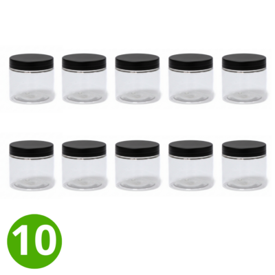 10x Plastic Pot 200ml Transparant met Zwarte Dop