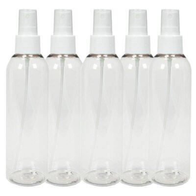 5x Plastic Fles 200 ml - Transparant - met NO METAL contact sprayer - PET - BPA vrij