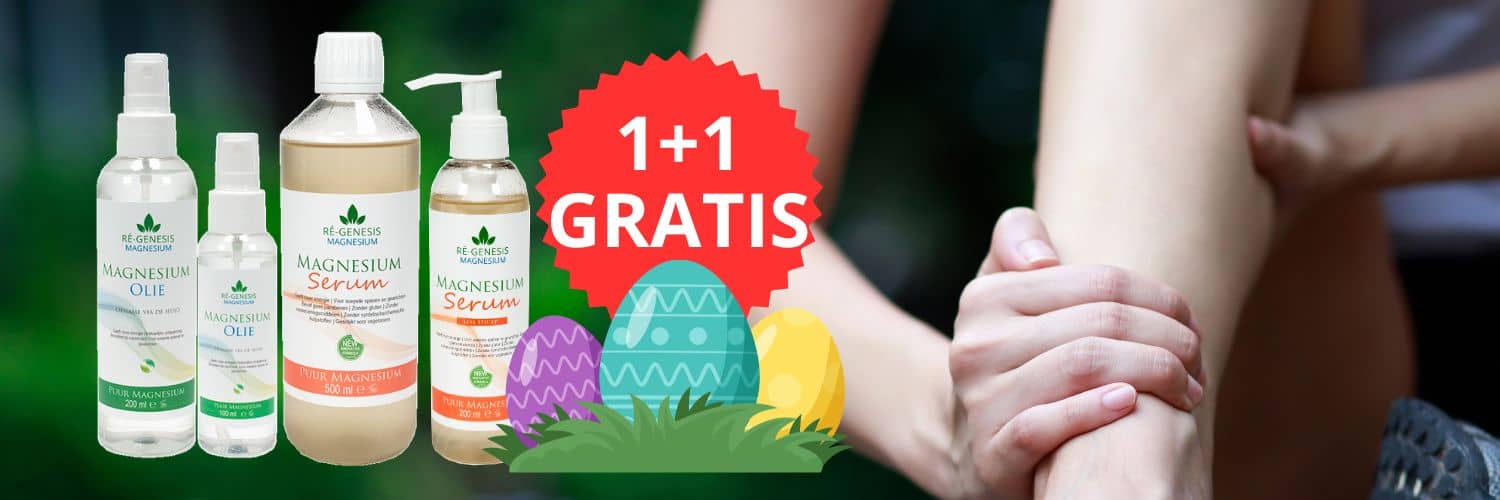 Pasen Regenesis magnesium olie en serum 1+1 gratis Regenesis magnesium olie, magnesium serum, magnesium vlokken aanbieding