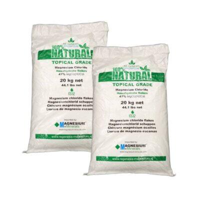 Voordeelset 2x Regenesis magnesium badkristallen 20 kg vlokken voor voetenbad of bad.